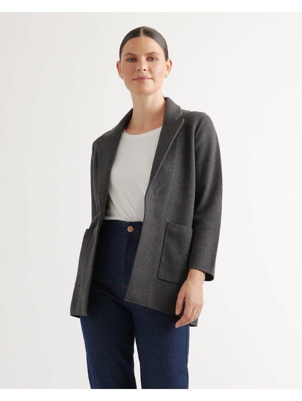 Quince Organic Cotton Knit Blazer Women’s Size Small Grey Open Front Cardigan